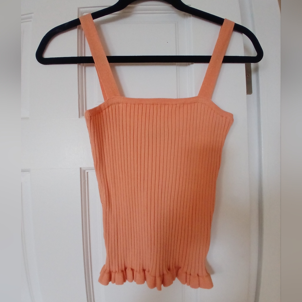 Unworn- Peach Ribbed Knit 80% Rayon/ NylonTank Top - Picture 6 of 7